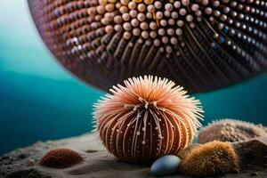 an image of an anemone and a shell. AI-Generated photo