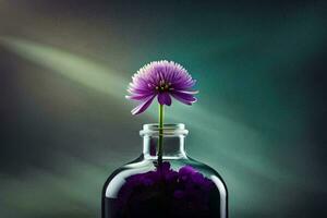 purple flower in a glass bottle. AI-Generated photo