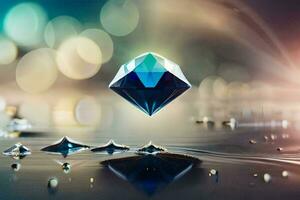 a diamond floating in water with water droplets. AI-Generated photo