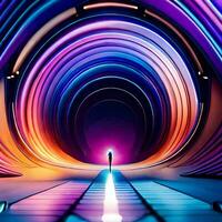 a man standing in front of a colorful tunnel. AI-Generated photo