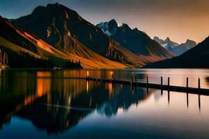 un lago con montañas en el antecedentes. generado por ai foto