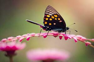 a butterfly is sitting on a pink flower. AI-Generated photo