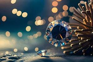 diamonds on the table with bokeh lights. AI-Generated photo