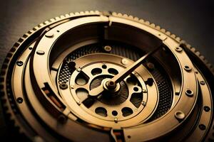 a close up of a clock face with a gold dial. AI-Generated photo