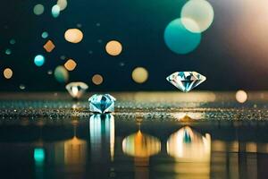 diamantes en el agua con bokeh luces. generado por ai foto