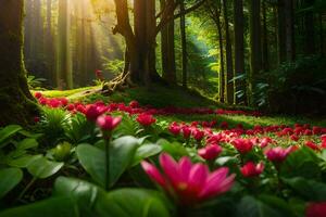 photo wallpaper forest, the sun, flowers, the sun, the forest, the sun, the. AI-Generated