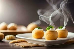 small balls of food with smoke coming out of them. AI-Generated photo