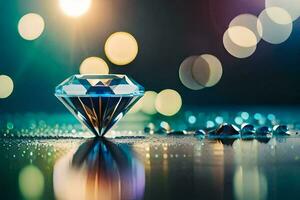 a diamond is sitting on a table with a bokeh effect. AI-Generated photo