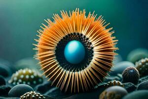 an image of a sea urchin with a blue eye. AI-Generated photo