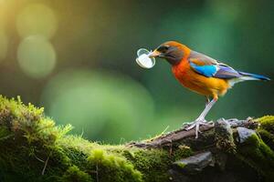 a bird with a bubble in its mouth. AI-Generated photo