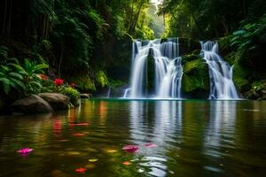 waterfall in the jungle. AI-Generated photo