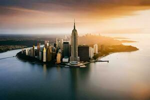 the manhattan skyline is seen from above in this aerial photo. AI-Generated photo