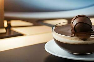 a chocolate dessert with a chocolate ball on top. AI-Generated photo