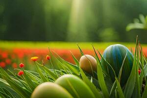 easter eggs in the grass. AI-Generated photo