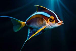 a fish with a bright blue and yellow body. AI-Generated photo