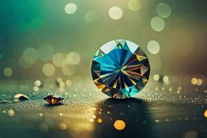 a diamond is sitting on a table with a bokeh effect. AI-Generated photo