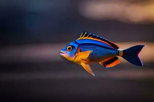 un pescado con brillante azul y naranja colores. generado por ai foto