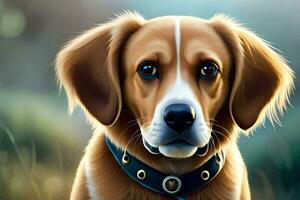 a dog is wearing a collar and looking at the camera. AI-Generated photo