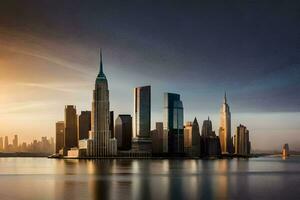 the city skyline at sunset in new york. AI-Generated photo