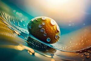 a close up of a water droplet on a surface. AI-Generated photo