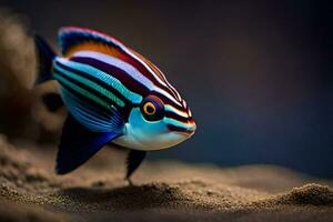 a colorful fish with black, white, and blue stripes. AI-Generated photo