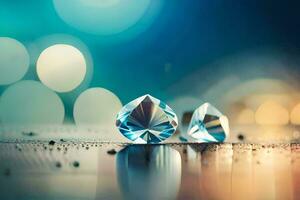 two diamond stones on a table with a blurry background. AI-Generated photo