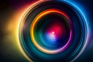 a colorful circular lens with a bright light. AI-Generated photo