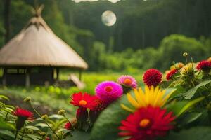 photo wallpaper flowers, the moon, nature, the forest, the garden, the moon, the. AI-Generated