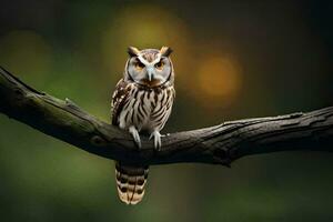 an owl is sitting on a branch. AI-Generated photo