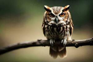 an owl is sitting on a branch. AI-Generated photo