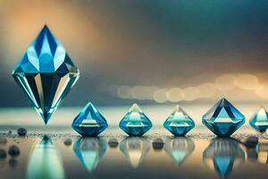 un grupo de azul diamantes en un superficie. generado por ai foto