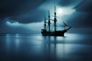 a sailing ship in the ocean at night. AI-Generated photo