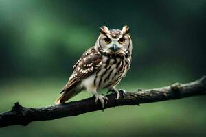 an owl is sitting on a branch. AI-Generated photo