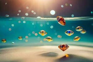 a group of diamonds floating in the water. AI-Generated photo