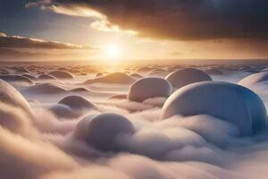 a group of spheres floating in the clouds. AI-Generated photo