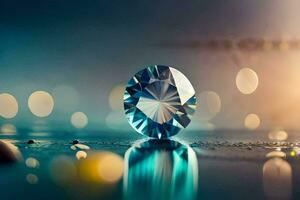a diamond is shown on a table with a light background. AI-Generated photo