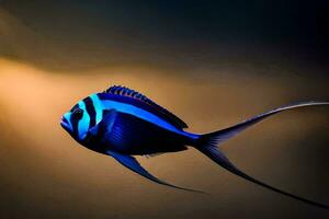 un azul y negro pescado con un amarillo raya. generado por ai foto