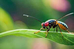a wasp is sitting on a leaf. AI-Generated photo