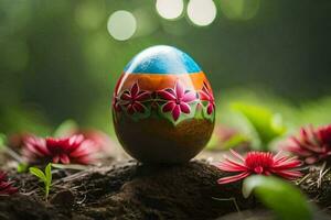 Pascua de Resurrección huevo en el suciedad. generado por ai foto