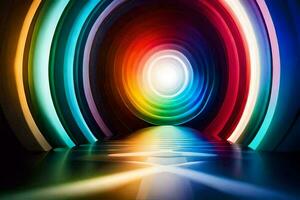 a colorful light tunnel with a bright light. AI-Generated photo