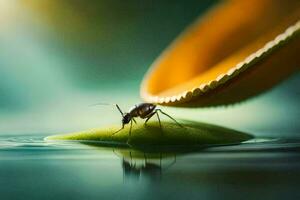 a small insect is sitting on top of a leaf. AI-Generated photo