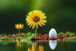 photo wallpaper the water, flower, sunflower, egg, water, the water, the flower. AI-Generated