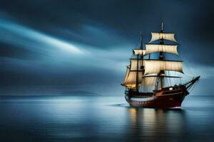 a sailing ship in the ocean at night. AI-Generated photo