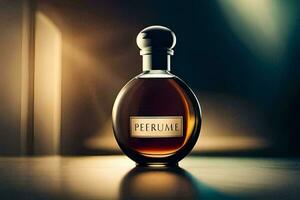 perfume bottle on a table. AI-Generated photo