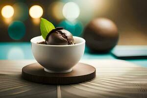 a chocolate dessert in a cup on a table. AI-Generated photo