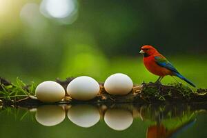photo wallpaper nature, bird, eggs, water, the sun, the sky, the water,. AI-Generated