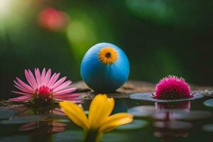 foto fondo de pantalla el cielo, flores, agua, el sol, el luna, el flores, el. generado por ai