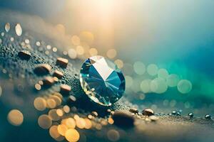 a diamond is sitting on top of a blue background. AI-Generated photo