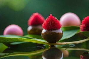 a close up of some red and pink flowers. AI-Generated photo