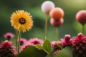 a flower and some balloons in the garden. AI-Generated photo
